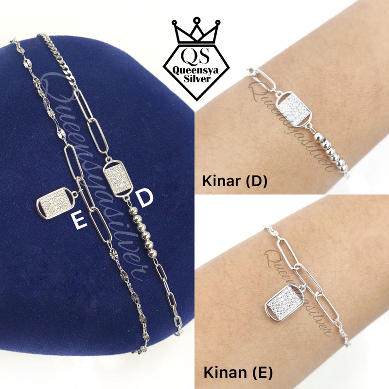 Gelang Tangan Perak Silver Korea Asli 925 Lapis Emas Putih || Ringan Fashion Rantai Extension || Queensya Silver