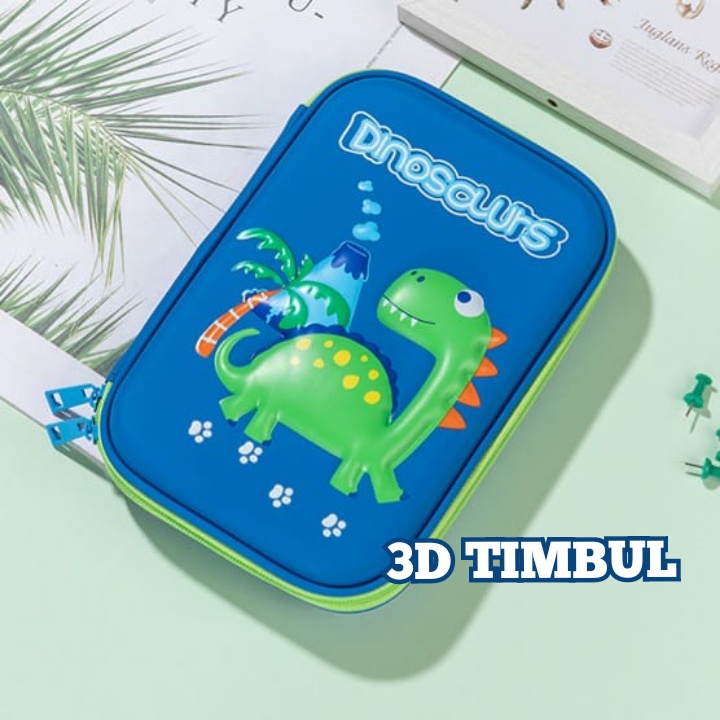 KOTAK PENSIL MOTIF COWOK 3D KARAKTER DINOSAURS BLUE AND BLACK KADO ULTAH HADIAH KEREN LAKI LAKI