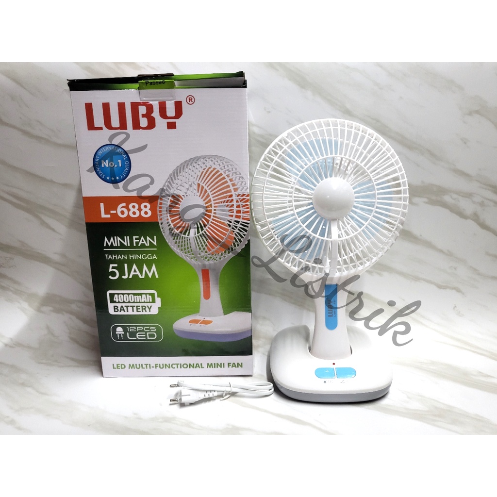 LUBY MINI FAN L-688 Kipas Angin Portable + Lampu Emergency Rechargeable Luby L688