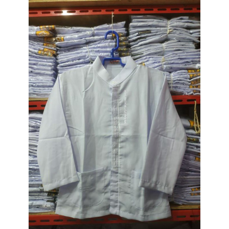 Baju Koko SD SMP SMA Warna Putih Bahan Sanwos