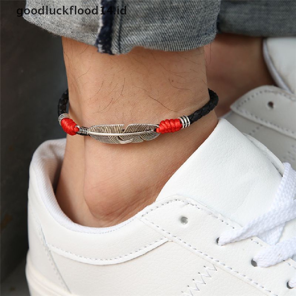 [OOID] Boho Handmade Man Feather Leather Rope Anklets Barefoot Sandal Beach Jewelry ID