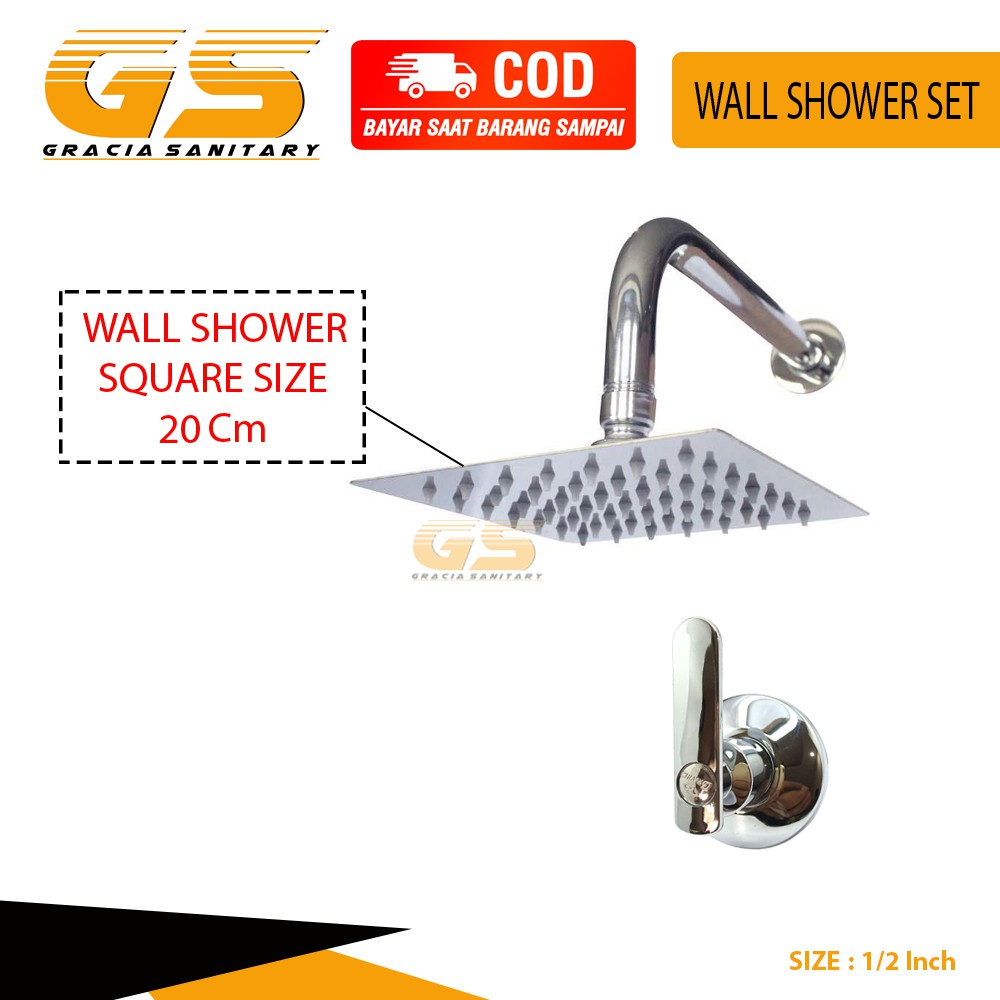 Wall Shower Tanam Tembok Stainles Steel 8 inch - Wall Shower Kamar Mandi Minimalis Set Kran Tanam