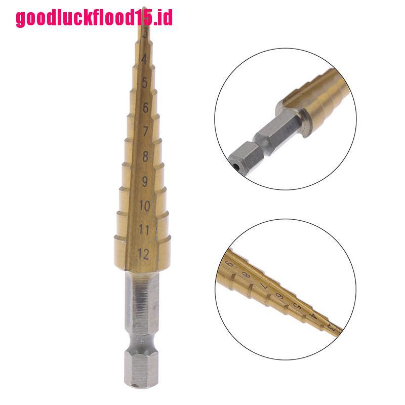 {LUCKID}3-12mm Coated Stepped Drill Bits Hex Handle Drill Bit Metal Drilling Power Tool
