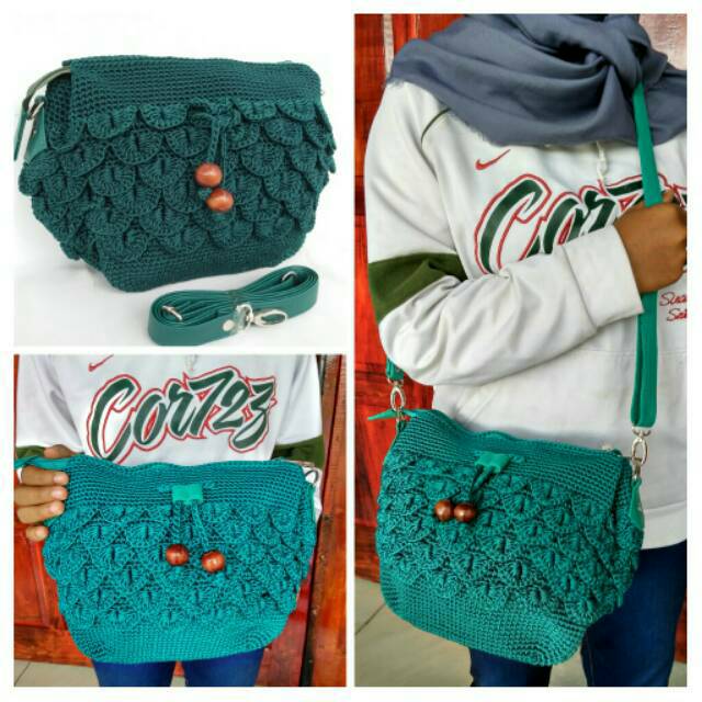 Tas rajut slempang sisik 3ruang 2ritsleting