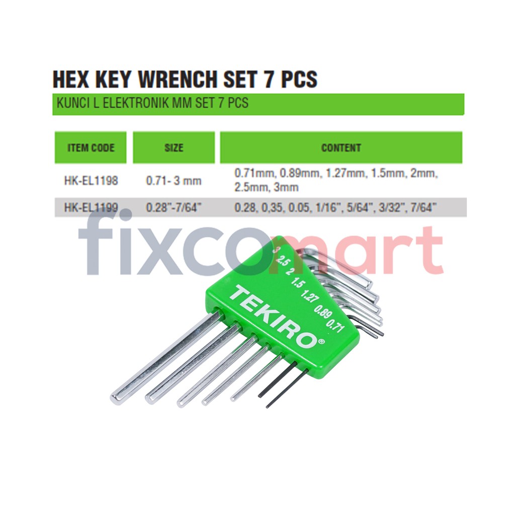 Tekiro Kunci L Set Elektronik 7 Pcs (0.71-3 Mm) / Hex Key Electro