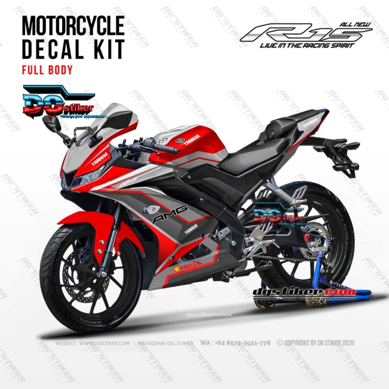 Stiker Decal R15 V3 Merah Silver Shell Helix DG Stiker