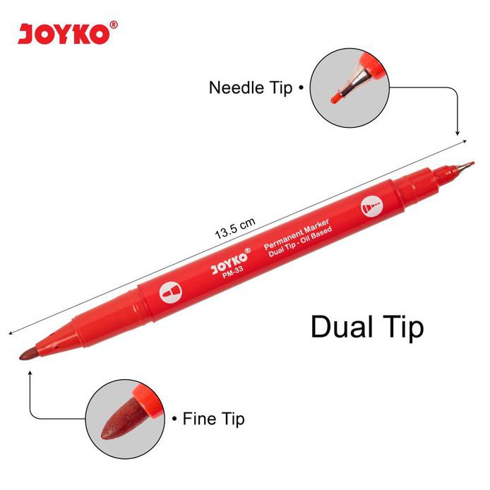 

PERMANENT MARKER SPIDOL PERMANEN JOYKO PM-33 DUAL TIP 1 BOX 12 PCS