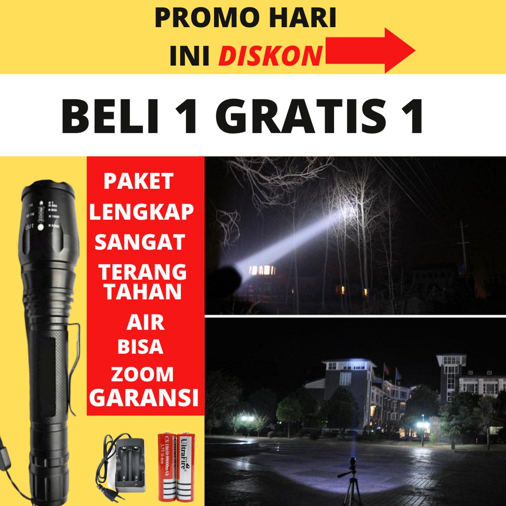 Lampu Senter Led Cas Usb Super Terang Waterproof