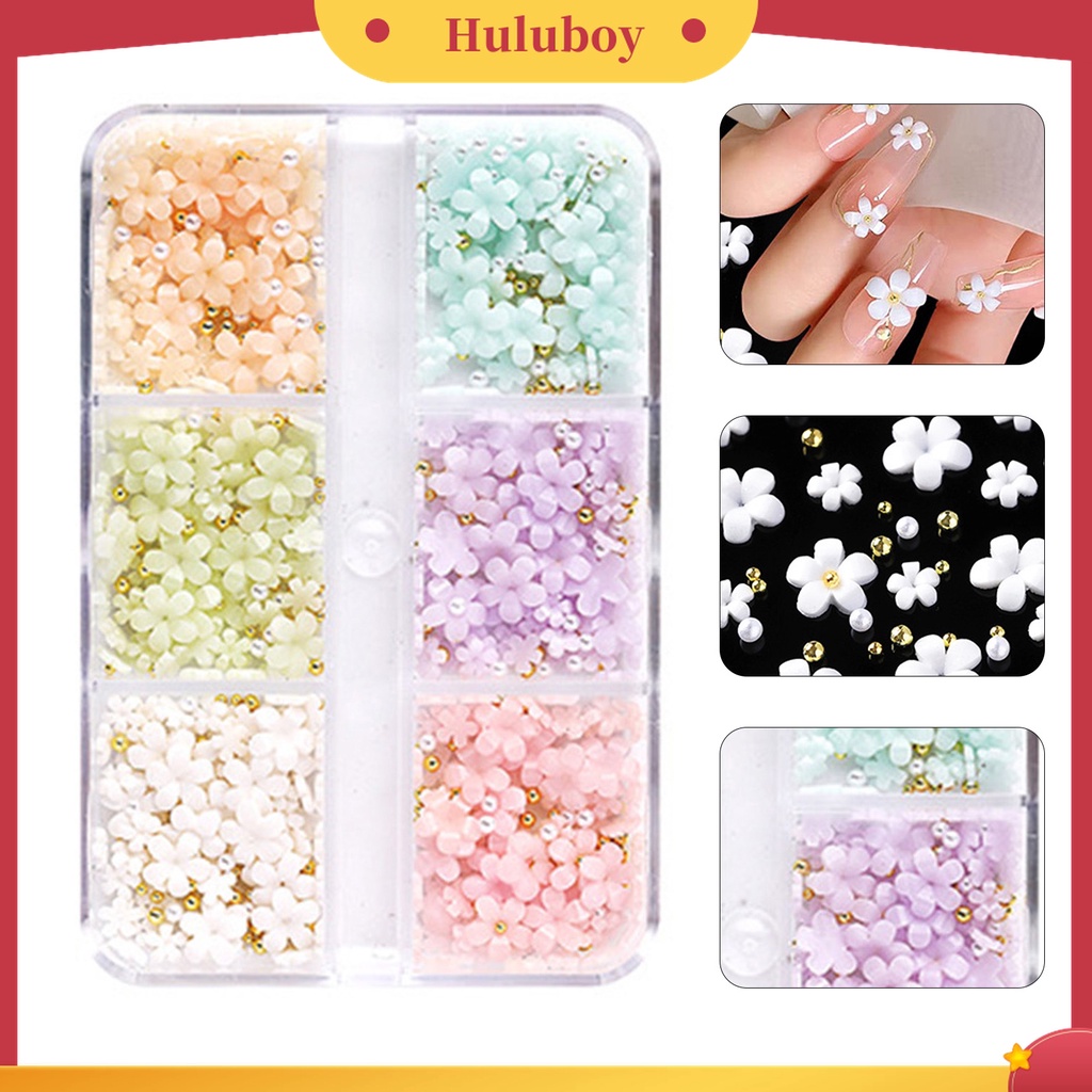 Huluboy Huluboy♡ Set Manik-Manik Mini Bentuk Hati Bunga 3D Untuk Dekorasi Nail Art