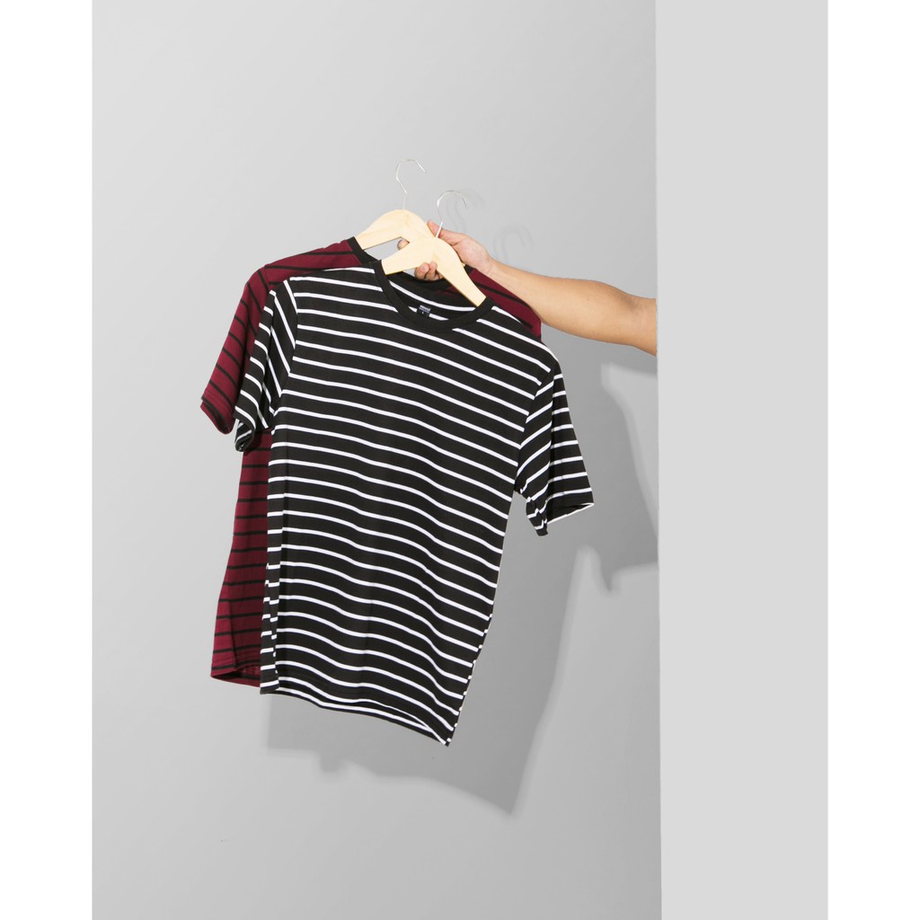 Ribsgold Kaos Pria Salur Lengan Pendek Tshirt Stripe V-14