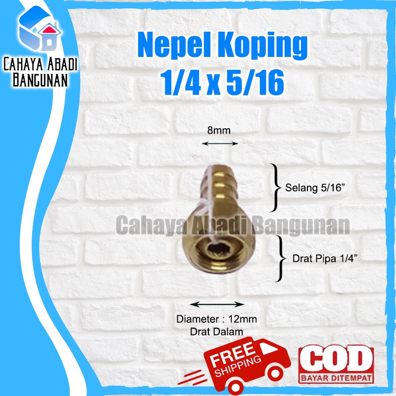 Nepel Koping Kuningan 1/4&quot; x 5/16&quot; untuk Kran Angin