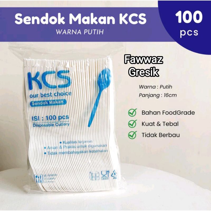 Sendok Makan Plastik KCS isi 100 / Sendok Makan Plastik Bening KCS Putih Susu Hitam Uno Food Grade