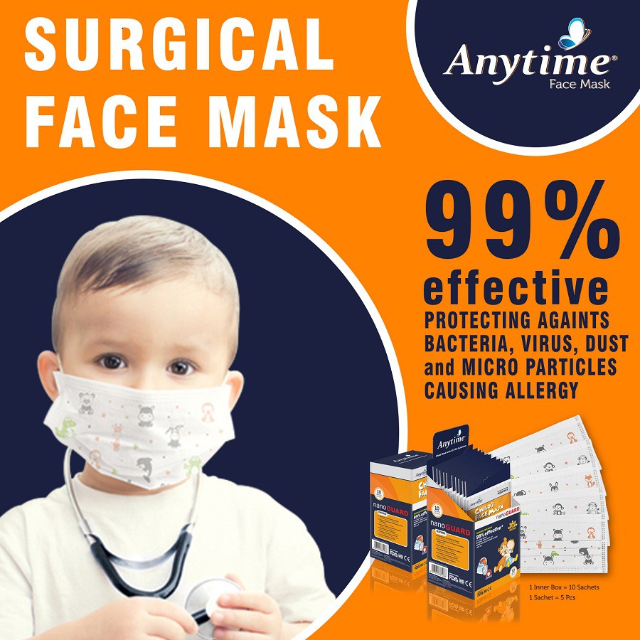 ANYTIME Earloop 3PLY CHILD MASK / Masker Anak 1 Pack isi 5 / 10 pcs Surgical Face Mask