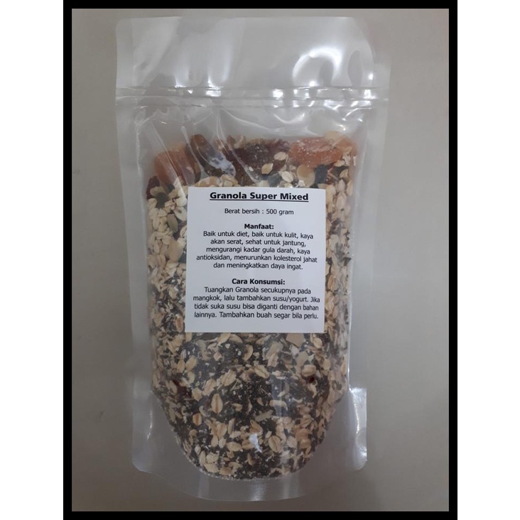 

DISKON TERBATAS !!! HEALTHY GRANOLA SUPER MIXED 500 GRAM ( WALNUT, CHIA SEED, GOJIBERRY ) TERLARIS