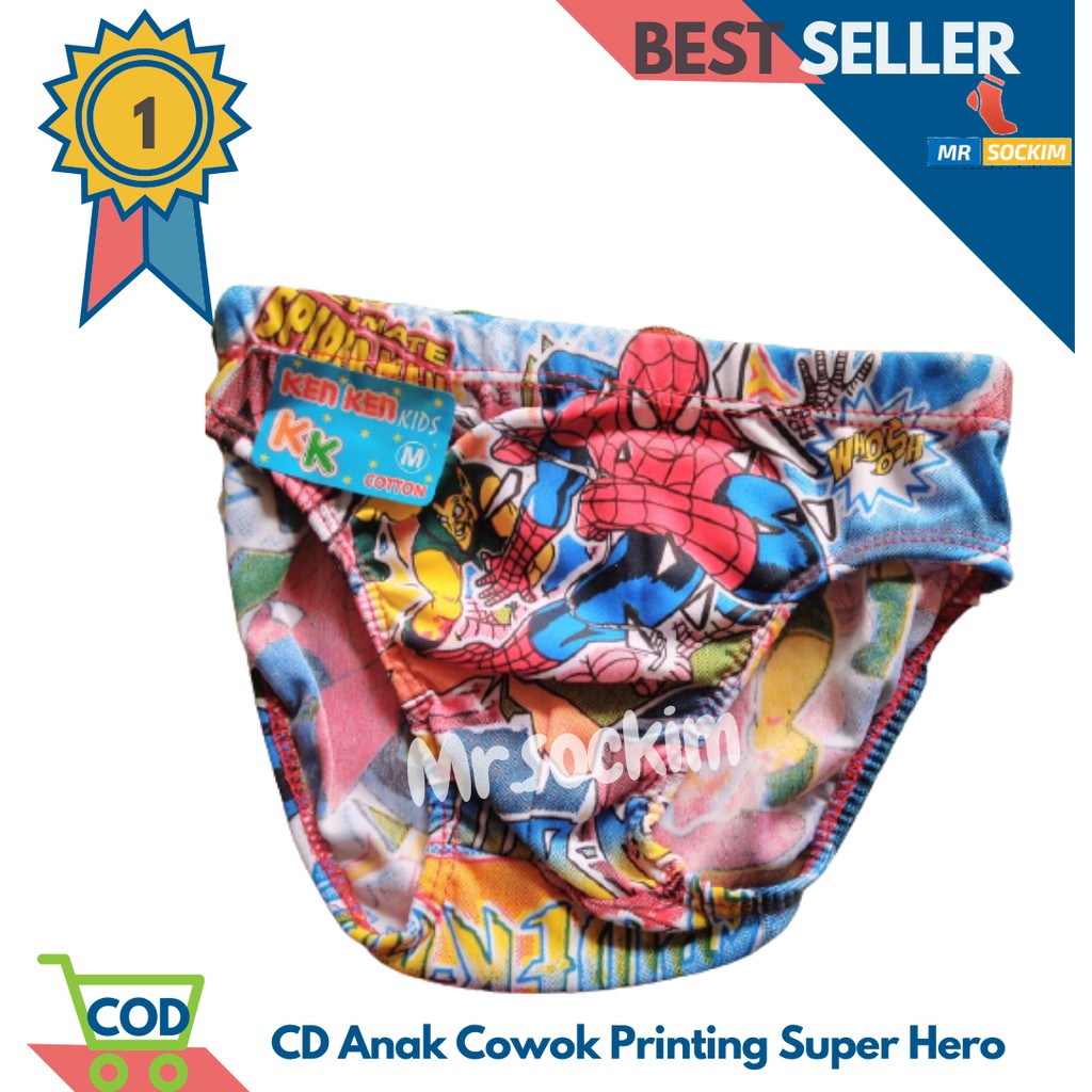 5 Pcs - Celana Dalam Anak Cowok Laki Laki full Printing karakter super hero (Usia 4-9 Tahun)