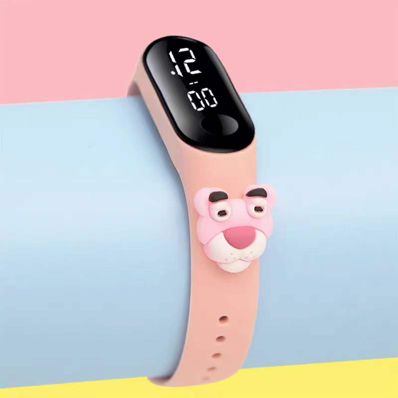 Jam Tangan LED Digital IP67 Anti Air Motif Kartun Anak Laki-laki Perempuan LED Minimalis Gelang-Light Pink Panther