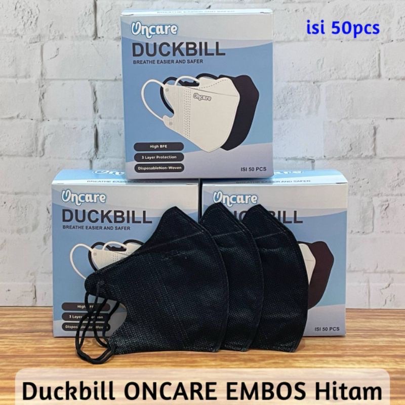Duckbill OnCare Emboss  Garis Tebal Mix Warna Warni Hitam Putih 3 Ply MurahIsi 50 pcs Per Box