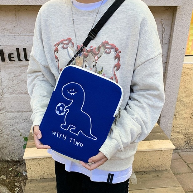 Sleeve Pouch Sarung Tas Bag Case Ipad Tab Tablet Macbook Air Pro Laptop Asus Acer Lenovo HP Huawei 11 12 13 14 15 inch Motif Gambar Dinosaurus Warna Biru Lucu Cute Murah Korean Model