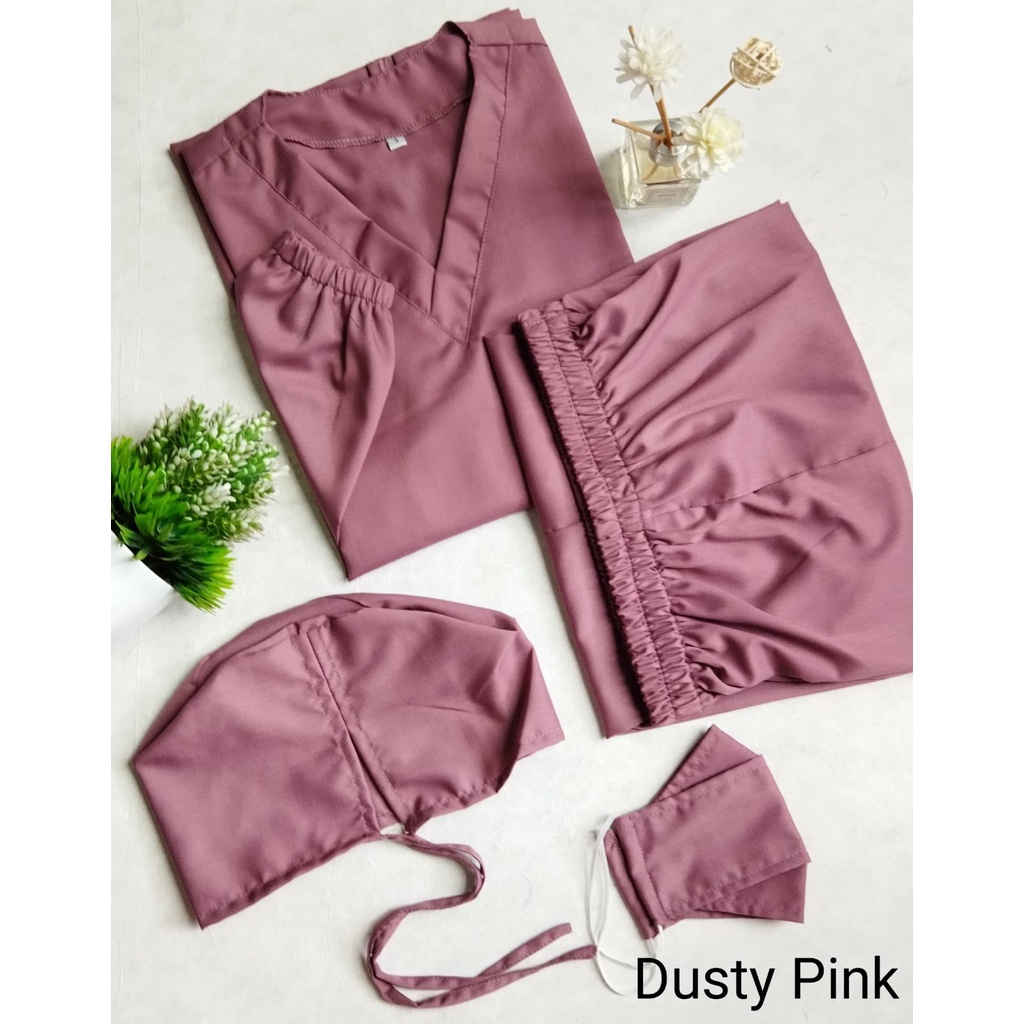 Baju OK OKA dokter jaga perawat petugas medis lengan PANJANG KARET ukuran S M L XL XXL-Dusty Pink