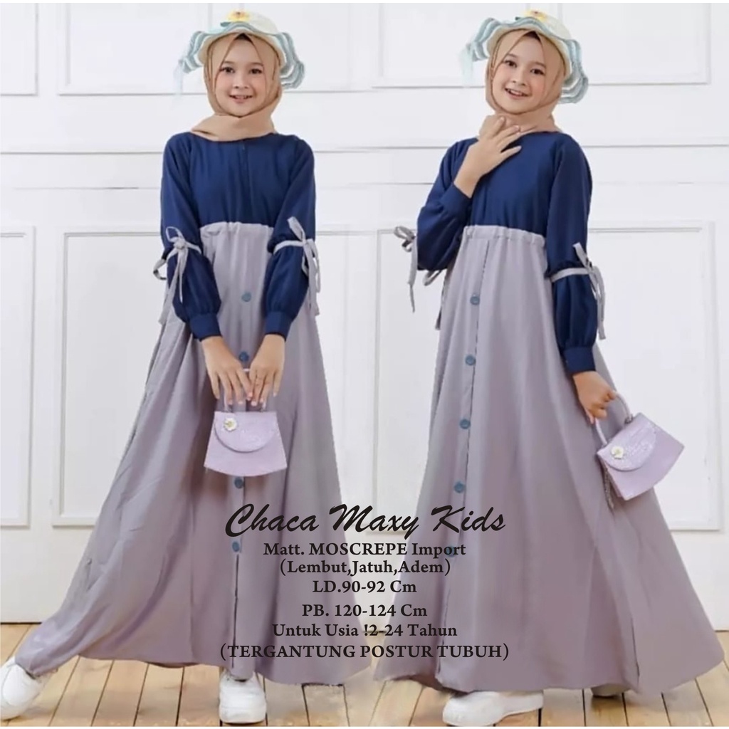 FenishaStore Gamis Chaca Maxy Kids Umur 12-14 Tahun Matt. Moscrepe Import