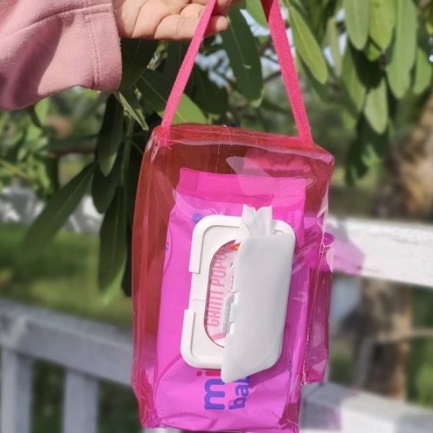 tempat tisu 3 in 1 bahan mika transparan warna pink tisu basah tisu kering 50 sheet hand sanitizer