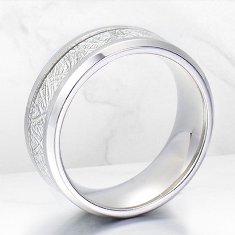 New 8mm Width Stainlness Steel Ring for Man High Polished Inlay Meteorites &amp; Deer Antler Pattern Size 7-14