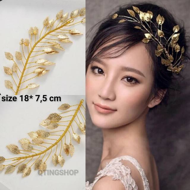 Hairpiece daun gold aksesoris hiasan rambut pesta / aksesoris rambut gold
