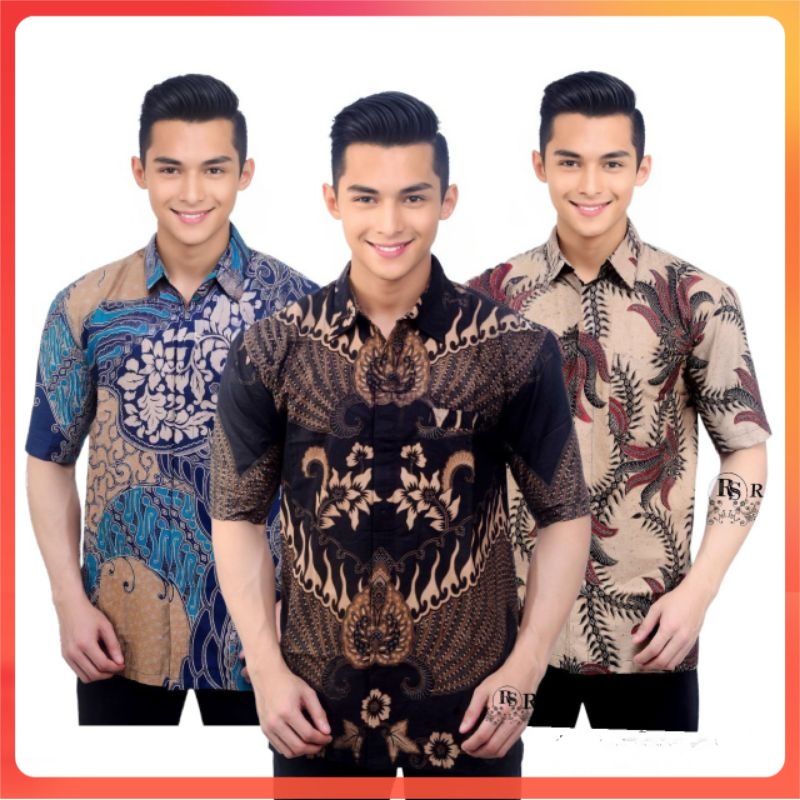 KEMEJA BATIK PRIA LENGAN PENDEK SIZE M L XL XXL  BSWART BatiK HRB026 Kenongo Hem Strimin Coklat BVJ