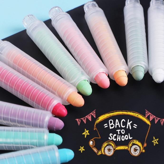 

Office & Stationery | Alat Tulis | 12Pcs Kids Water Based Chalk / Kapur Papan Tulis Anak Putar Tanpa Debu | Best Seller