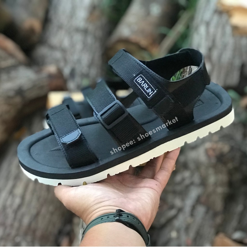 BISA BAYAR DITEMPAT (COD) SANDAL GUNUNG PRIA BLACK WHITE CASUAL SENDAL ORIGINAL BARLIN