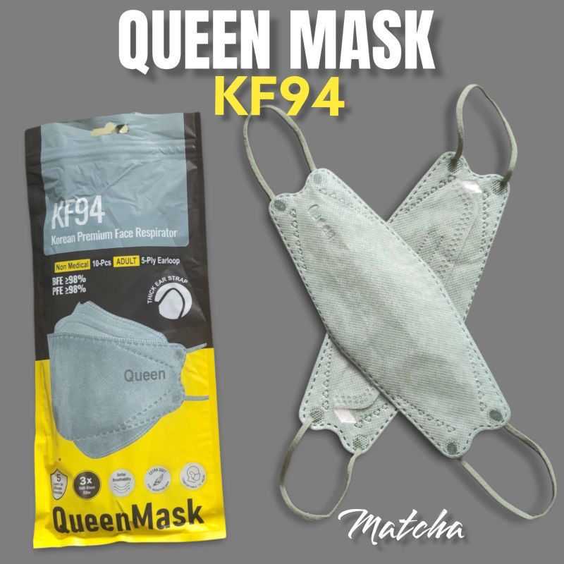 MASKER KF94 QUEEN MASK HITAM PUTIH MATCHA VELVET 1PACK ISI 10PCS