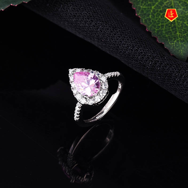 [Ready Stock]Luxury Simple Yellow Diamond Ring Pink Diamond Crystal