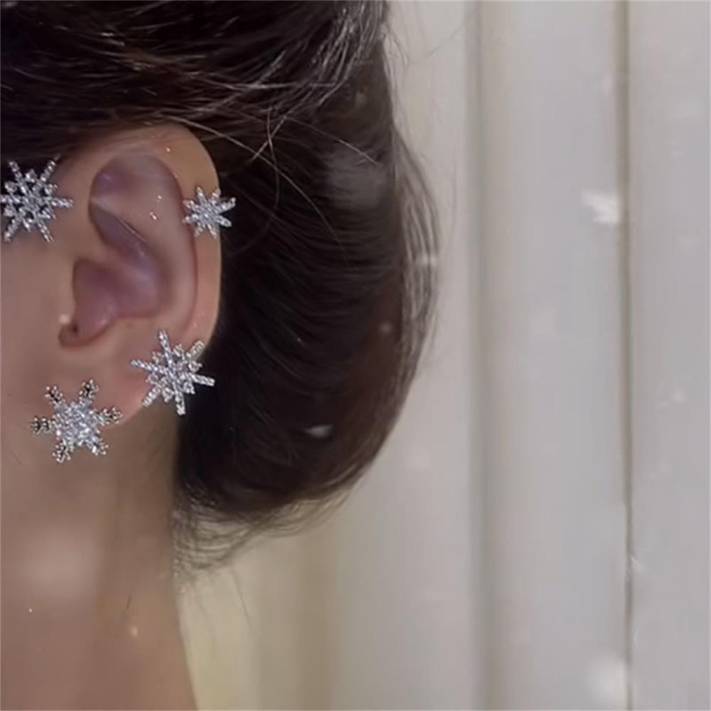 Nanas Snowflake Ear Wrap Hadiah Natal Baru Tanpa Tindik Untuk Wanita Pria Anting Tragus