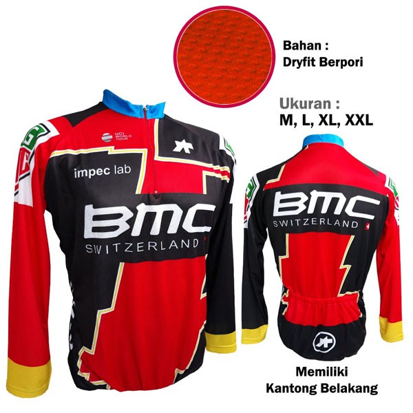 Jersey Sepeda Baju MTB BMC Switzerland Merah - Lengan Panjang