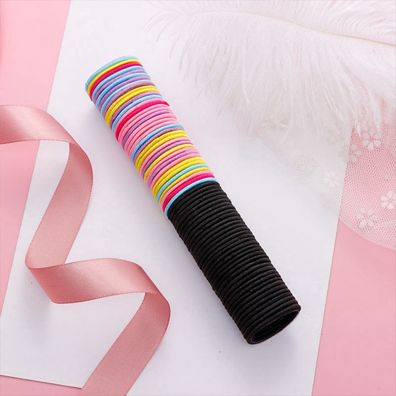 50PCS/Lot Girls Cute Colorful Basic Elastic Hair Bands Tie Gum Scrunchie Ring Rubber Bands