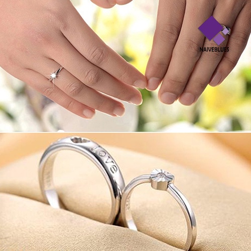 Naiveblue &gt; Cincin Pasangan Lapis Silver Motif Tulisan Forever Love Aksen Zircon Adjustable Untuk Pria / Wanita