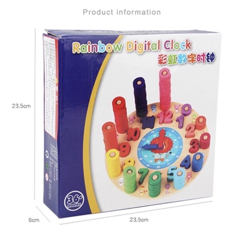 rainbow digital clock - wooden clock - jam kayu anak - mainan edukasi anak -hadiah anak cowok cewek