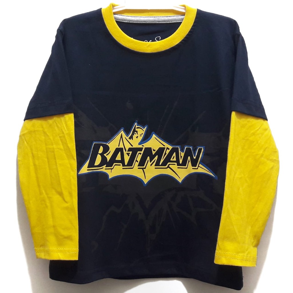 RKA - KLGCo Kaos Lengan Panjang Anak Karakter Batman Sayap Kuning Navy