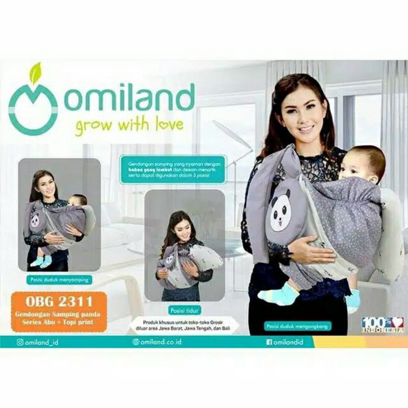 Omiland Gendongan Samping Panda Series Abu + Topi Print OBG 2311