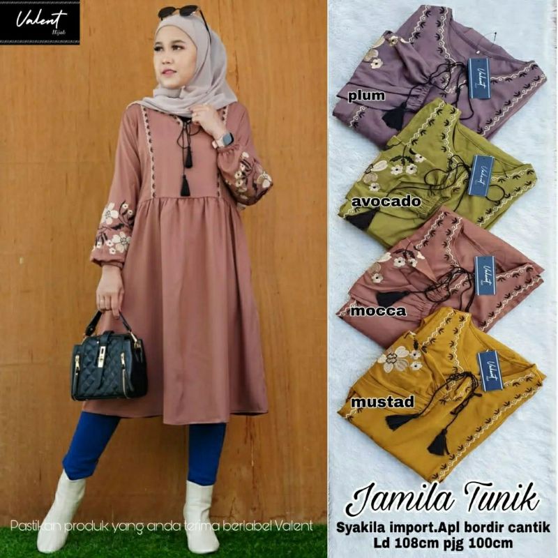 Jamila Tunik, TUNIK WANITA MUSLIM CANTIK MODIS FIT XL LD 106 BAHAN SYAKILA IMPORT MIX BORDIR OOTD