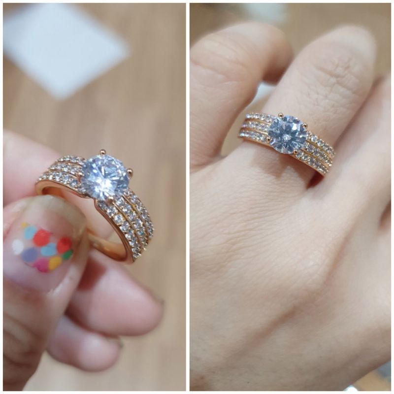 Cincin zircon premium lapis emas anti karat anti alergi Ring Zircone Silver kombinasi