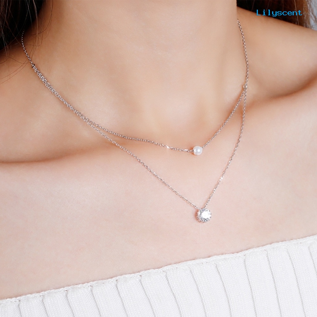 Kalung Choker Rantai Mutiara Berlian Imitasi Double Layer Untuk Wanita