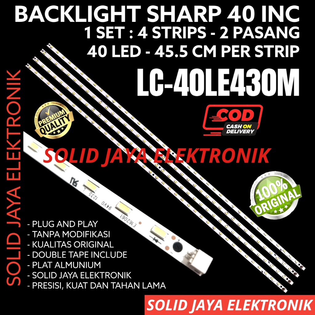 BACKLIGHT TV LED SHARP 40 INC LC 40LE430 M 40LE430M LC-40LE430 LC-40LE430M 40LE LAMPU BL SMD LC40LE430 L-40LE430M M 40K 40 KANCING 4 BARIS STRIP LIDI LED BERAS SHARP 40 IN INCH 40INCH 40INC 40IN SHARP