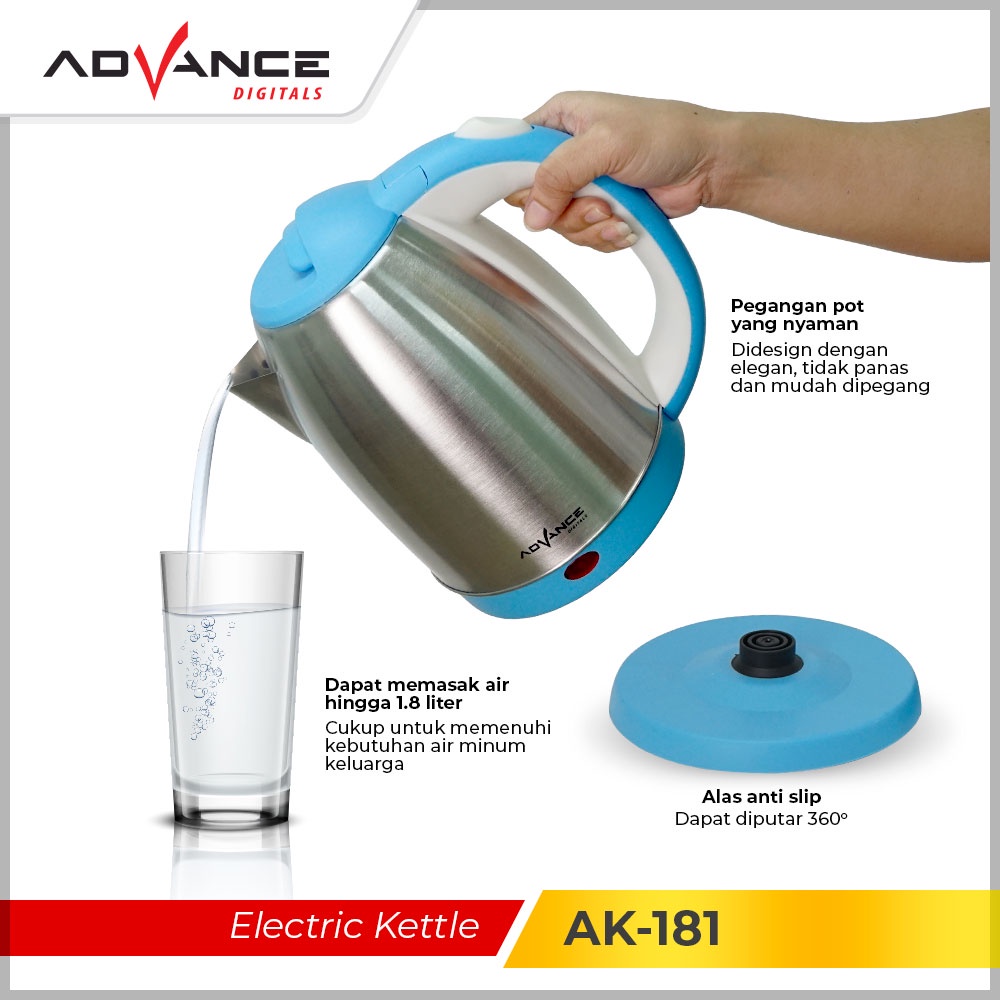 【Garansi 1 Tahun】Advance AK-181 Kettle Listrik /Teko Listrik Kapasitas Hemat Listrik 1.8L Stainless