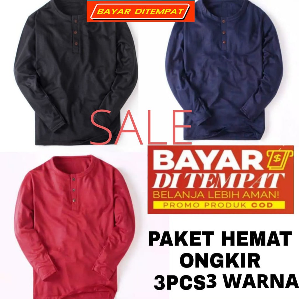 kaos kancing depan baju kaos terlaris baju kaos polos kancing Kaos Henley Polos Lengan Panjang pria