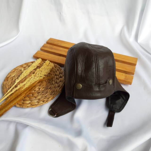 Topi pilot/topi snoopy/topi kulit asli