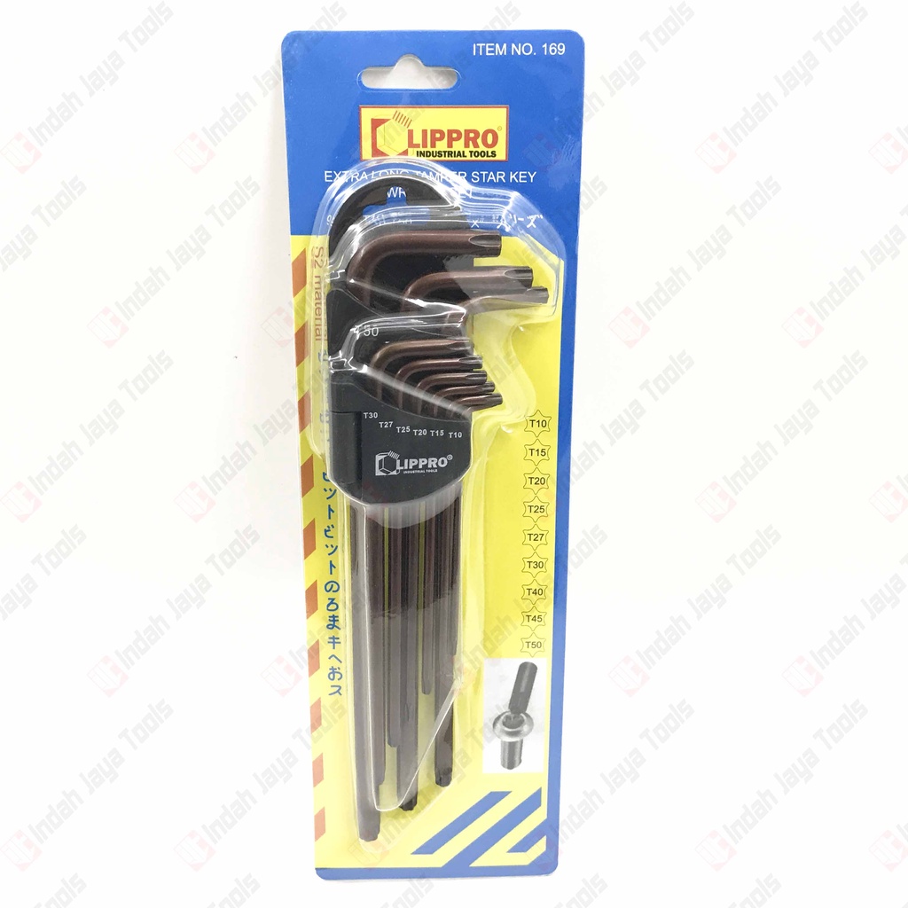 LIPPRO 169 TAMPER Kunci L Set 9 Pcs BINTANG Panjang EXTRA LONG Lubang