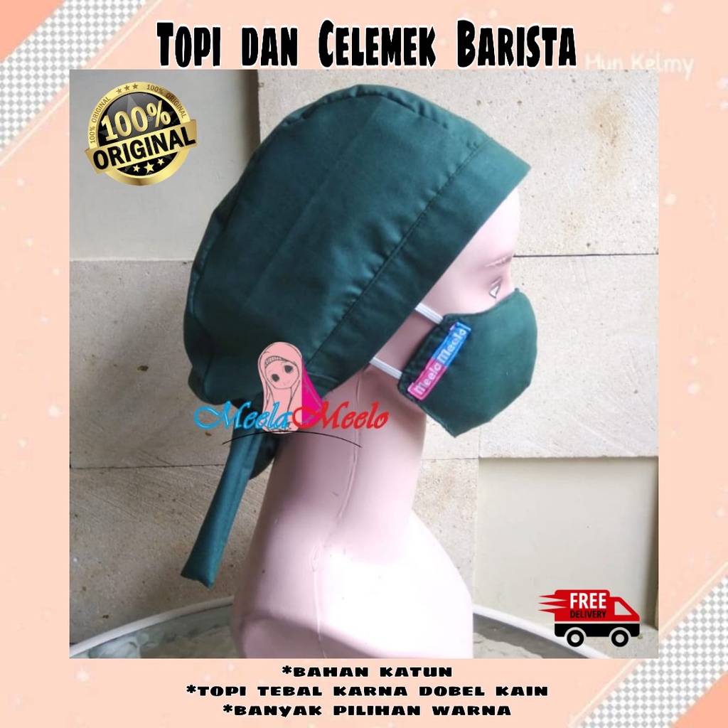 PROMO!! Topi Celemek Barista | Haircap Nursecap | celemek murah bahan katun | Apron masak