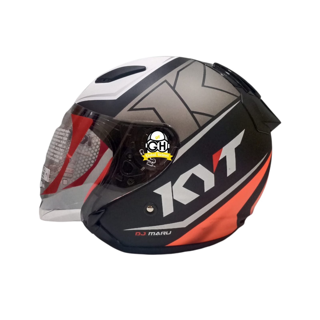 HELM HALF FACE KYT DJ MARU KYT DJMARU MOTIF #17 MATT BLACK RED FLUO