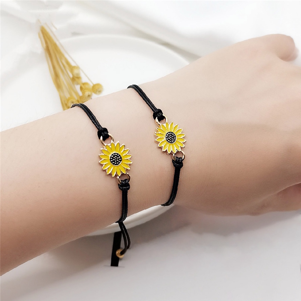 Hu Hu Hu Hu Hu Alat Bantu Pasang Kacamata♡ 1 Set Gelang Persahabatan Desain Bunga Matahari Model Dapat Disesuaikan